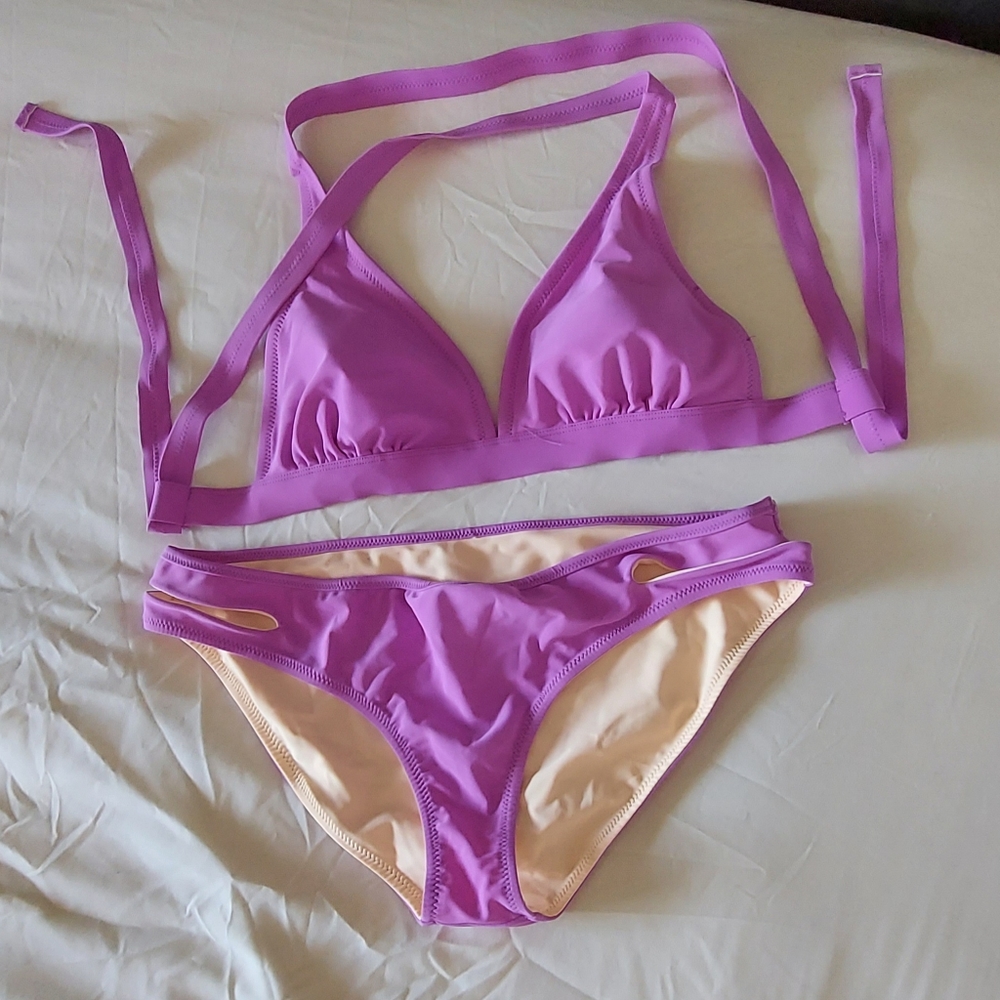 Jessica Simpson Swimwear Reversible Purple Two Piece Bikini Size S